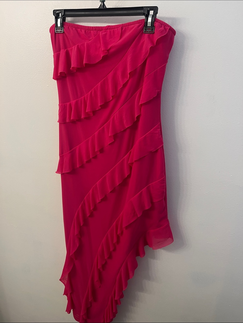 Asymmetrical ruffle pink dress